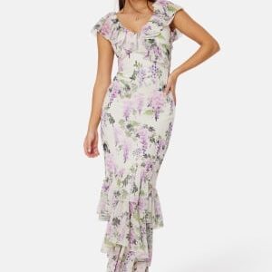 Goddiva Floral Ruffle Hem Maxi Dress Multi S (UK10)