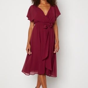 Goddiva Flutter Chiffon Midi Dress Wine-red XXS (UK6)