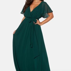 Goddiva Flutter Chiffon Dress Dark Green XS (UK8)