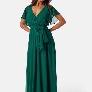 Goddiva Flutter Chiffon Maxi Dress Dark Green XS (UK8)