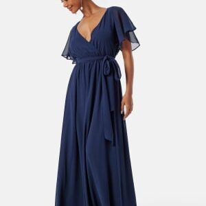 Goddiva Flutter Chiffon Maxi Dress Navy S (UK10)