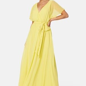 Goddiva Flutter Chiffon Maxi Dress Soft Lemon M (UK12)