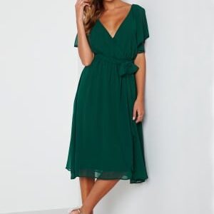 Goddiva Flutter Chiffon Midi Dress Dark green XXL (UK18)