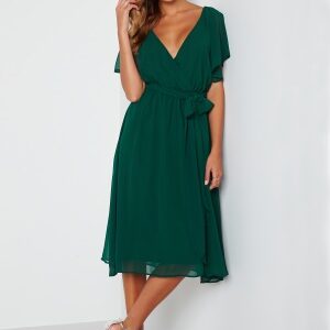 Goddiva Flutter Chiffon Midi Dress Dark green S (UK10)