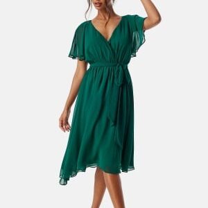 Goddiva Flutter Chiffon Midi Dress Green M (UK12)