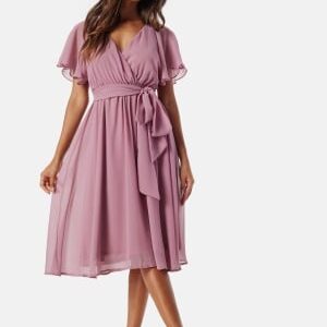 Goddiva Flutter Chiffon Midi Dress Lavender S (UK10)