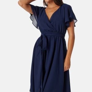 Goddiva Flutter Chiffon Midi Dress Navy XS (UK8)