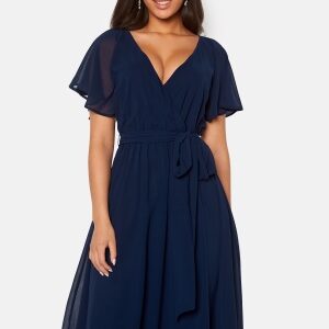 Goddiva Flutter Chiffon Midi Dress Dark blue XS (UK8)