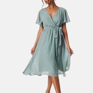 Goddiva Flutter Chiffon Midi Dress Sage Green S (UK10)