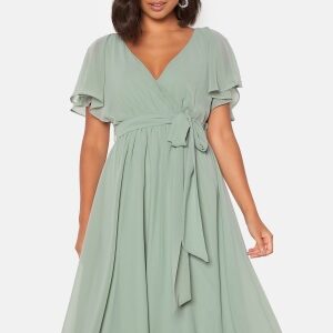 Goddiva Flutter Chiffon Midi Dress Green S (UK10)