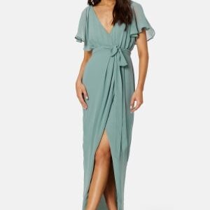 Goddiva Flutter Chiffon Wrap Maxi Dress Sage Green L (UK14)