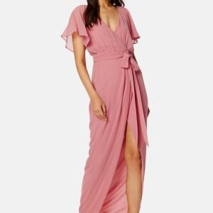 Goddiva Flutter Chiffon Wrap Maxi Dress Warm Pink S (UK10)