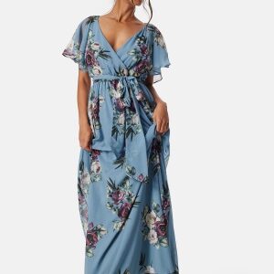 Goddiva Flutter Floral Maxi Dress Air Force Blue XS (UK8)