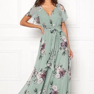 Goddiva Flutter Floral Maxi Dress Dusty green XXS (UK6)