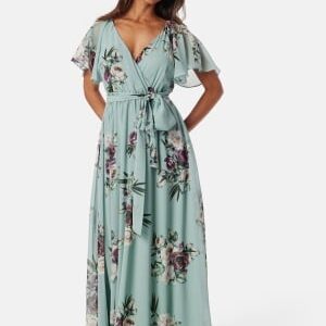 Goddiva Flutter Floral Maxi Dress Duck Egg S (UK10)