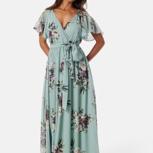 Goddiva Flutter Floral Maxi Dress Duck Egg XXS (UK6)