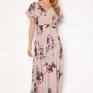 Goddiva Flutter Floral Maxi Dress Latte XXS (UK6)