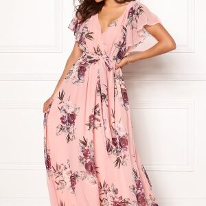 Goddiva Flutter Floral Maxi Dress Peach XS (UK8)