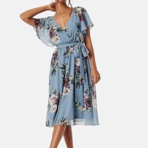 Goddiva Flutter Floral Midi Dress Air Force Blue XXS (UK6)