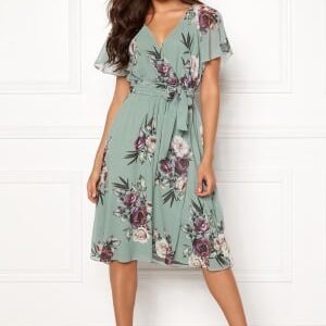 Goddiva Flutter Floral Midi Dress Duck Egg XXS (UK6)