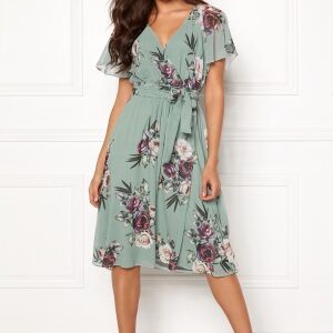 Goddiva Flutter Floral Midi Dress Duck Egg XS (UK8)