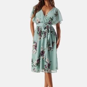 Goddiva Flutter Floral Midi Dress Duck Egg XS (UK8)