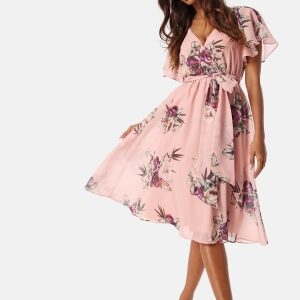 Goddiva Flutter Floral Midi Dress Peach XXS (UK6)