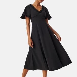 Goddiva Flutter Sleeve Frilly Midi Dre Black S (UK10)