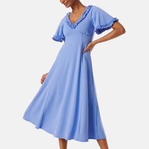 Goddiva Flutter Sleeve Frilly Midi Dre Cornflower XS (UK8)