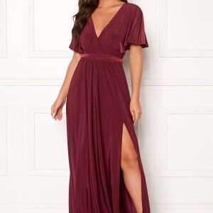 Goddiva Flutter Sleeve Maxi Dress Berry S (UK10)