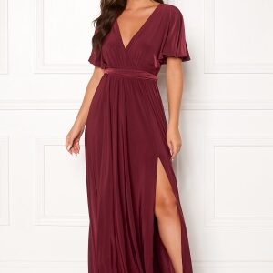 Goddiva Flutter Sleeve Maxi Dress Berry XS (UK8)