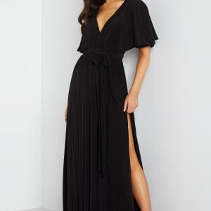 Goddiva Flutter Sleeve Maxi Dress Black XXS (UK6)