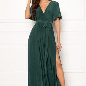 Goddiva Flutter Sleeve Maxi Dress Botanical Green XXS (UK6)