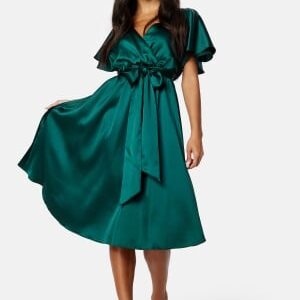 Goddiva Flutter Sleeve Satin Midi Dress Green XS (UK8)