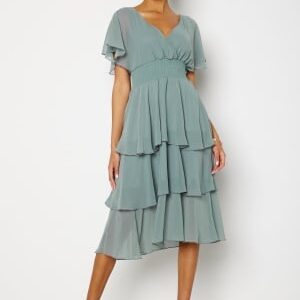 Goddiva Flutter Tiered Midi Dress Air Force Blue XS (UK8)