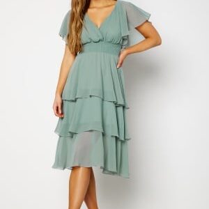 Goddiva Flutter Tiered Midi Dress Sage Green XXS (UK6)