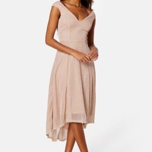 Goddiva Glitter High Low Midi Dress Nude XXL (UK18)