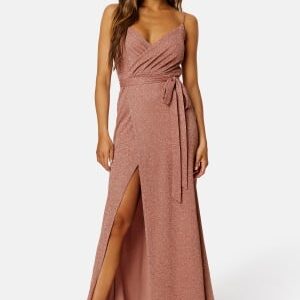 Goddiva Glitter Wrap Front Maxi Dress Dark Rose S (UK10)