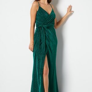 Goddiva Glitter Wrap Front Maxi Dress Emerald XXS (UK6)