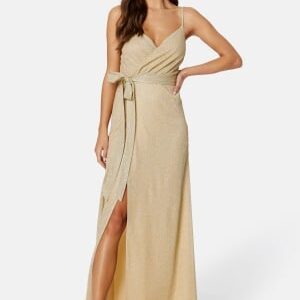 Goddiva Glitter Wrap Front Maxi Dress Light Gold S (UK10)