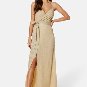 Goddiva Glitter Wrap Front Maxi Dress Light Gold XXS (UK6)