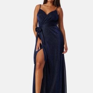 Goddiva Glitter Wrap Front Maxi Dress Navy XS (UK8)