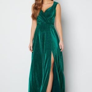 Goddiva Glitter Wrap Maxi Dress Emerald L (UK14)