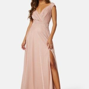 Goddiva Glitter Wrap Maxi Dress Nude M (UK12)