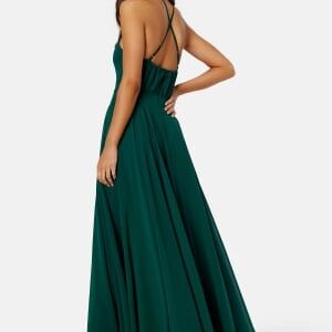 Goddiva High Neck Chiffon Maxi Dress Dark Green XL (UK16)