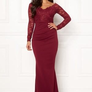 Goddiva Lace Trim Maxi Dress Wine L (UK14)