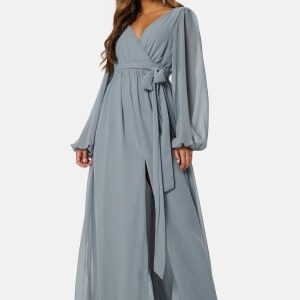 Goddiva Long Sleeve Chiffon Dress Air Force Blue XXS (UK6)