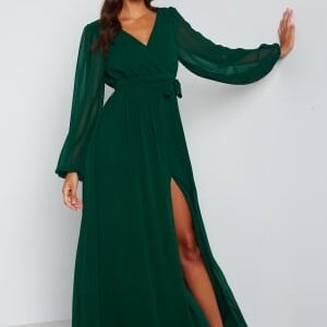 Goddiva Long Sleeve Chiffon Dress Green XXS (UK6)