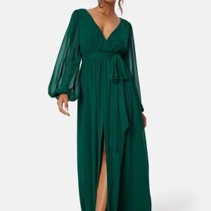 Goddiva Long Sleeve Chiffon Dress Dark green S (UK10)