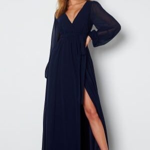 Goddiva Long Sleeve Chiffon Dress Navy S (UK10)